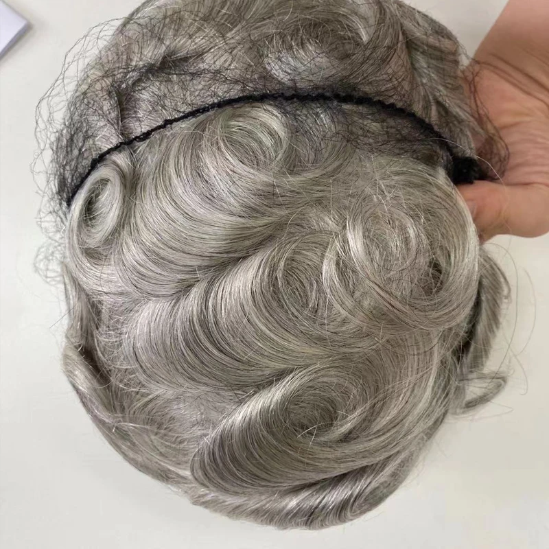

Grey Men Wig Human Hair Toupee Thin Skin Pu Male Wig Hair Prosthesis Men Toupee Indian Hair Replacement System Remy Hair Pieces
