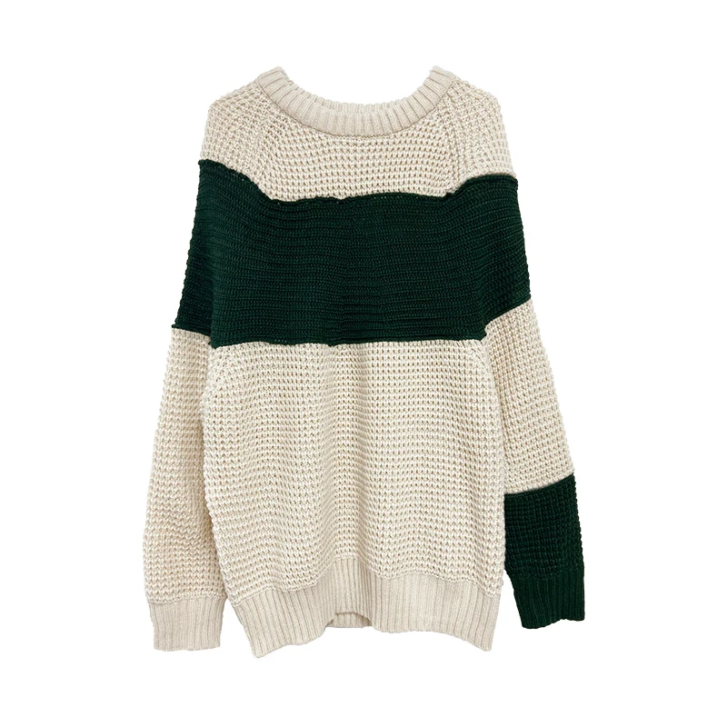 

Patchwork Pullover Women Off Shoulder Loose Fashion Personality Korean Style 2020 New Autumn Sweater Goddess P661