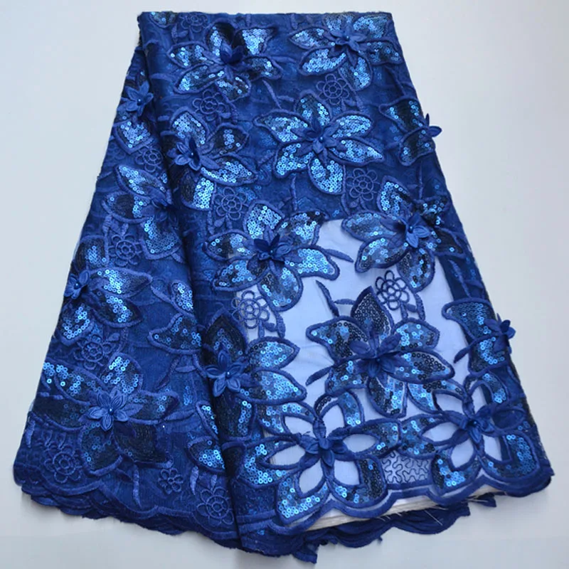 Кружевная ткань с блестками 2020 ярко-синие нигерийские кружева