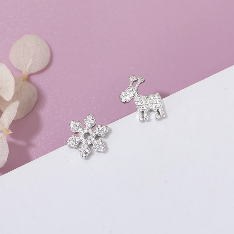 

JrSr New 100% 925 Sterling Silver Snowflake Elk white Zircon Earrings 2020 Womans Luxury DIY Jewelry Holiday Gifts Free Shipping