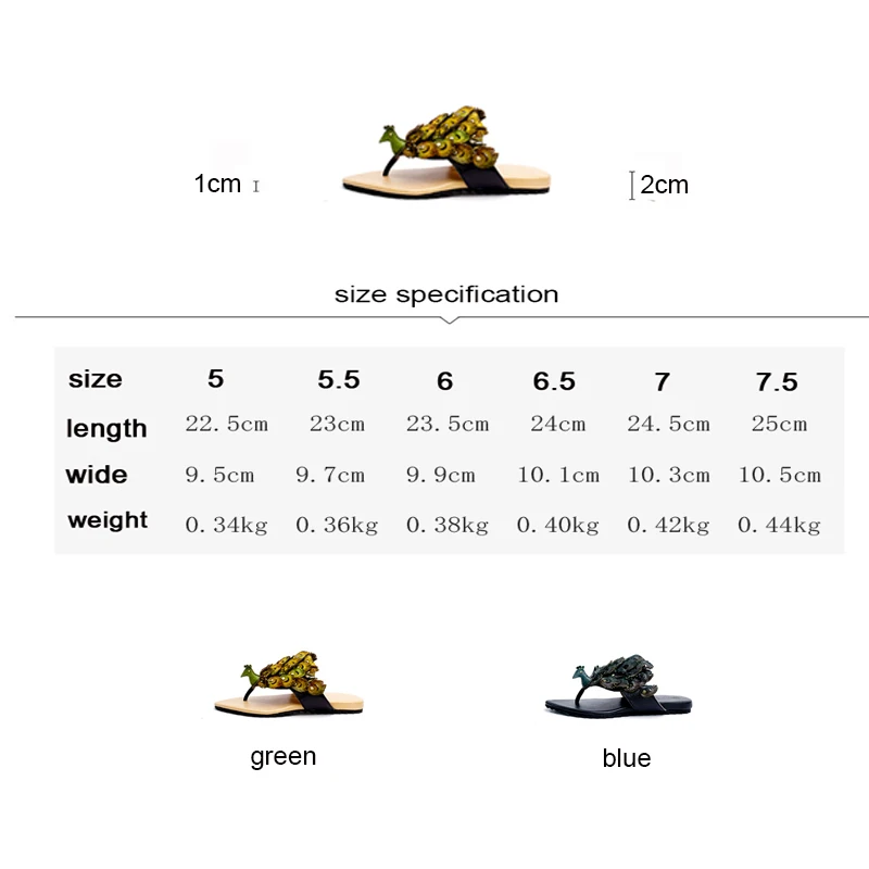 

Tayunxing Handmade Shoes Real Leather Peacock Design Low Heel Thongs Female Slippers Soft Summer Comfort Flip-Flop 9182-2