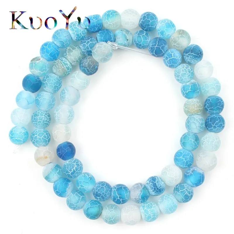 6MM Natural Stone Matte multicolor Cracked Dream Fire Dragon Veins Agates Loose Spacer Beads For Jewelry Making Diy Bracelet 15" |
