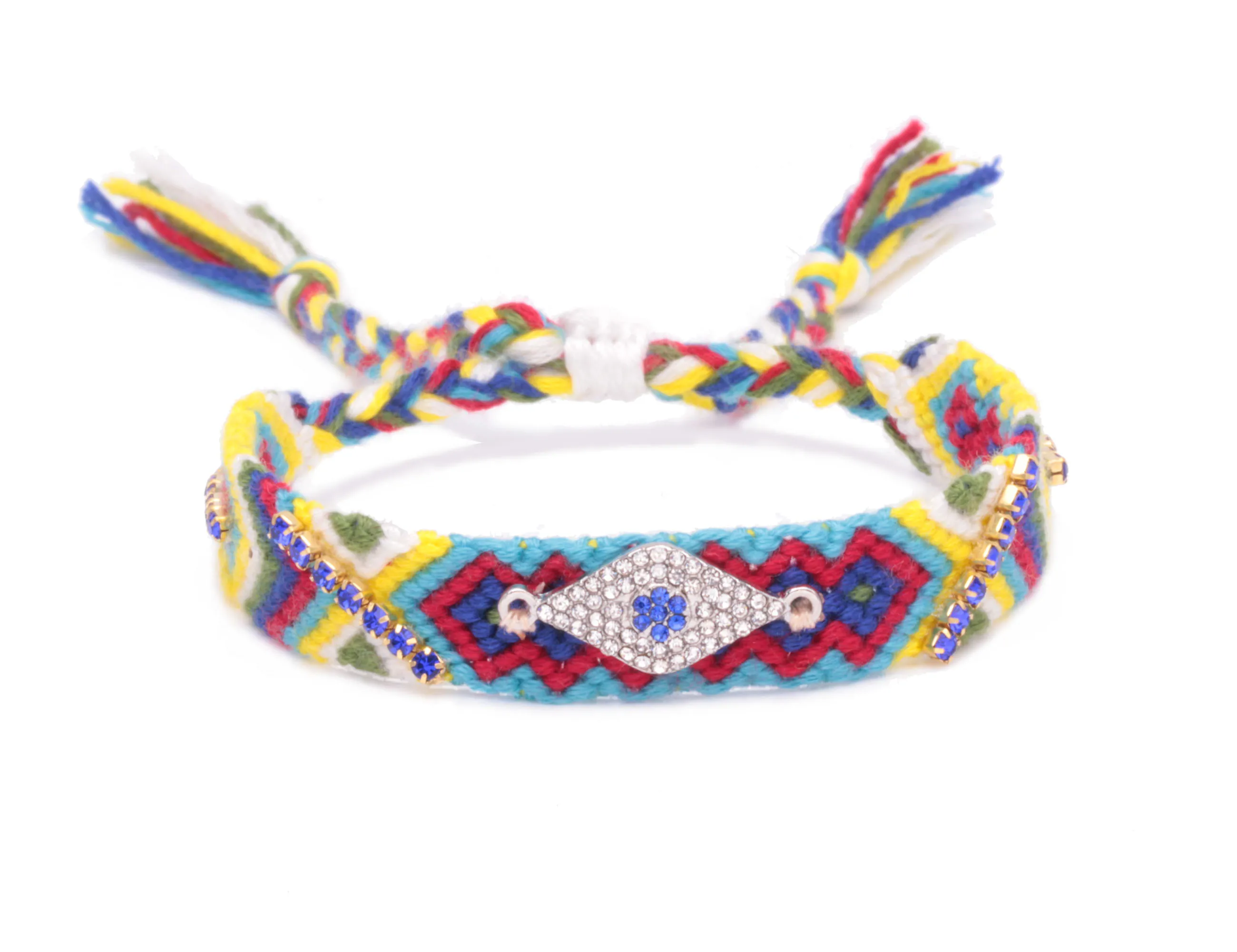 Boho призматический сглаза синий сверкающий кристалл плетеные браслеты дружбы для