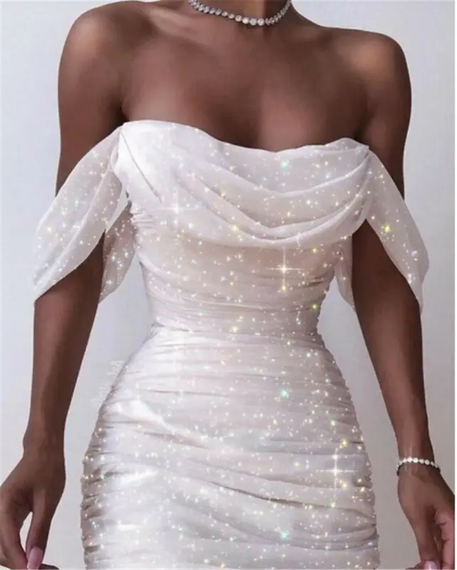 Женские летние платья сексуальный стиль украшенные блестками облегающий силуэт