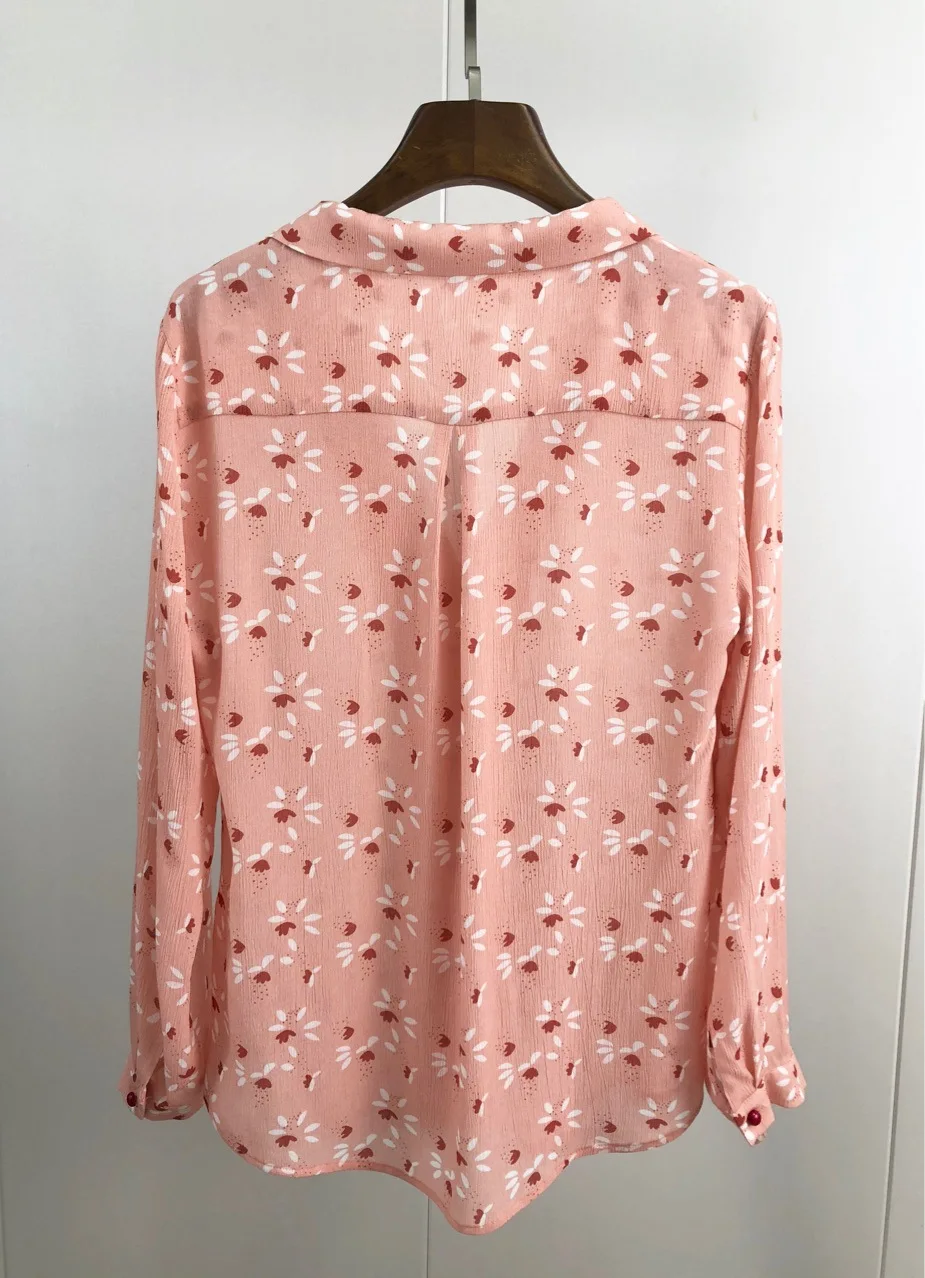 

French Peach Pink 100% Viscose Shirt Suit Collar Color Reduction Age Long-sleeved Women Shirt Blouse Women