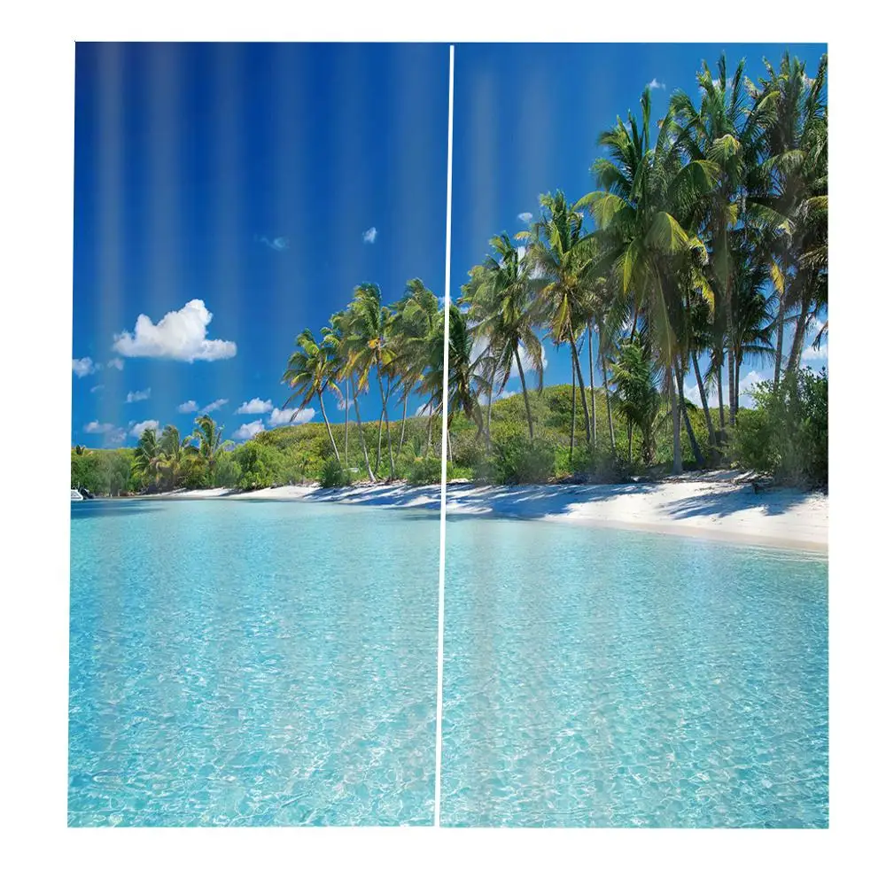 Синие пляжные занавески s Роскошные затемненные 3D оконные для гостиной спальни