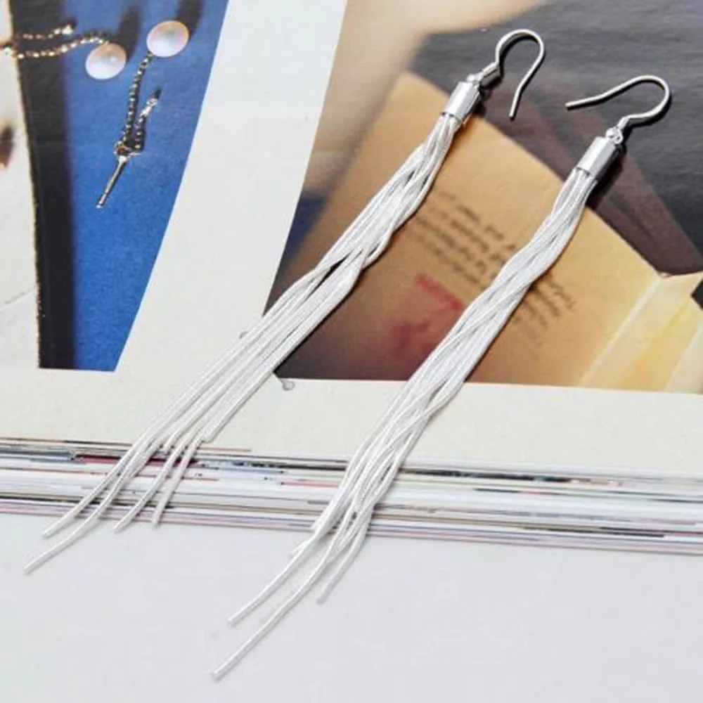 

HOT Women's Fashion Jewelry Silver Plated Long Hook Tassels Drop Dangle Earrings