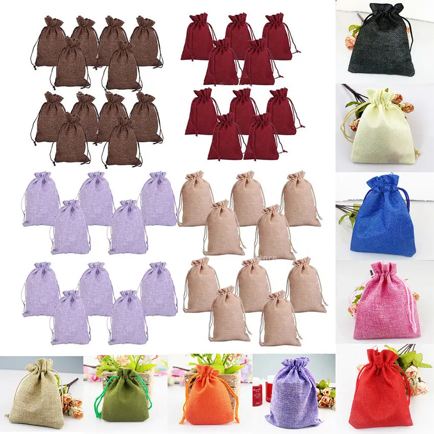 Винтажная сумка на шнурке для ювелирных изделий из гессианского джутового меха