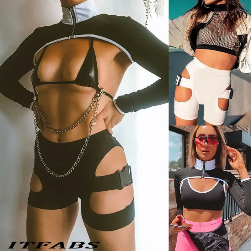Женские комплекты женские топы с вырезами и пряжкой майки + шорты спортивный