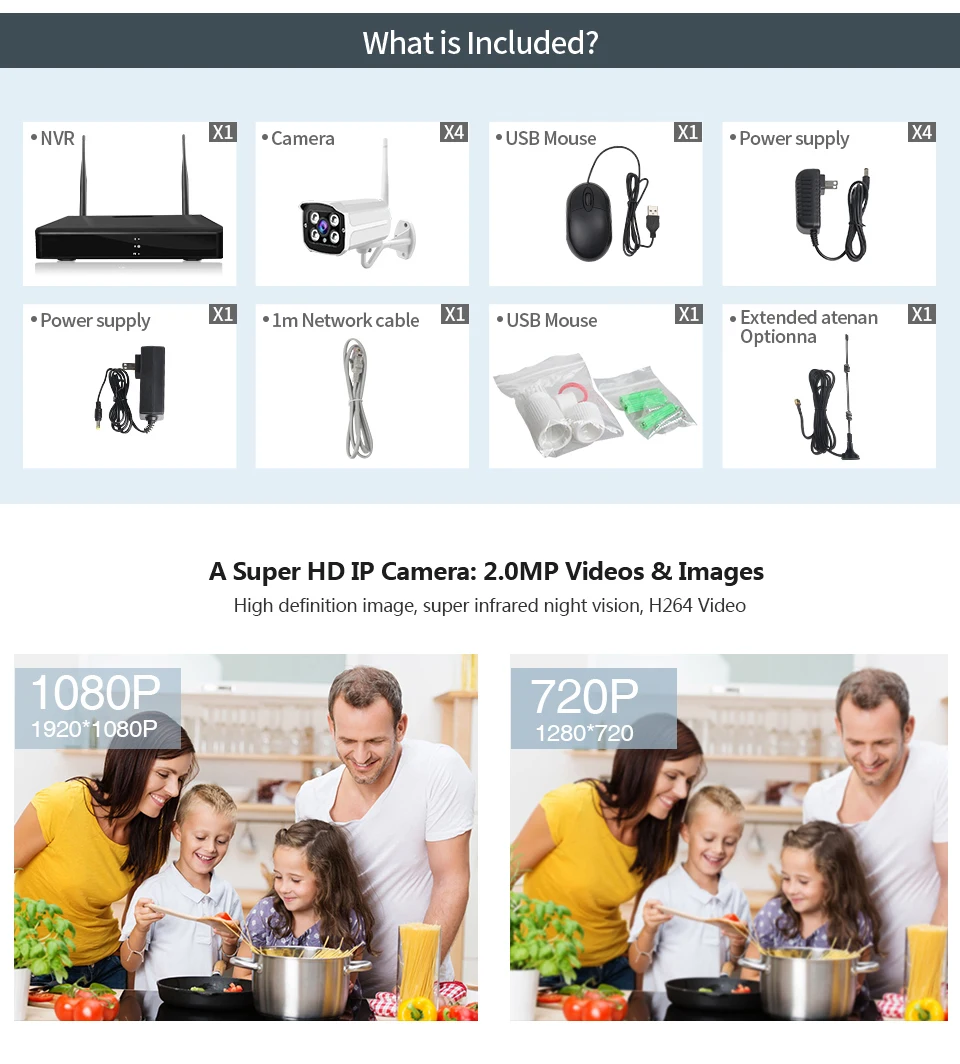 1080P 8CH Wifi ip-камера наружная беспроводная домашняя аудио-видео NVR 2.0MP IR Водонепроницаемая CCTV система видеонаблюдения комплект