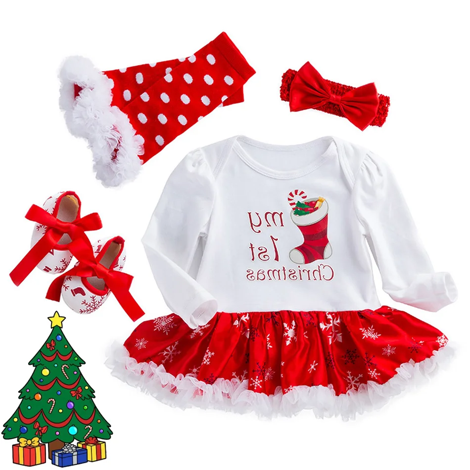 

3 6 12 24 Months Newborn Baby Clothing Christmas Baby Girl Romper Dress 4 Piece Set Baby Newborn Christmas Girl Clothes