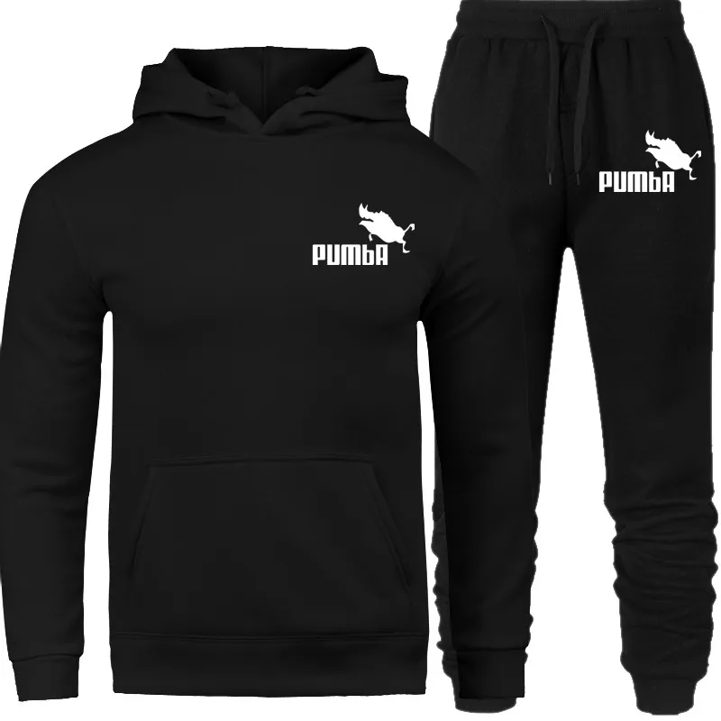 SET-01-Bai-Pumb-X Спортивный костюм с капюшоном с принтом Пума, мужские повседневные хлопковые теплые толстовки осень/зима, мужской повседневный спортивный костюм - Цвет: SET-01-Bai-Pumb-X