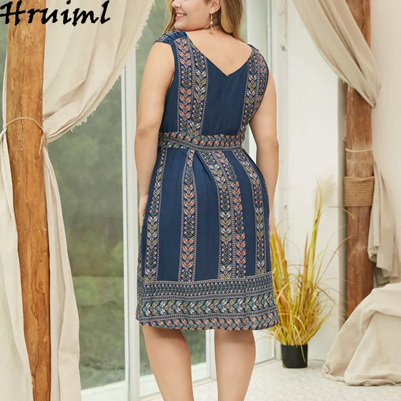 

A-line Dress Temperament V-neck Stitching Printing Slim Plus Size Mid-length Dress Fashion Hot Sale Party Club Kleider Damen