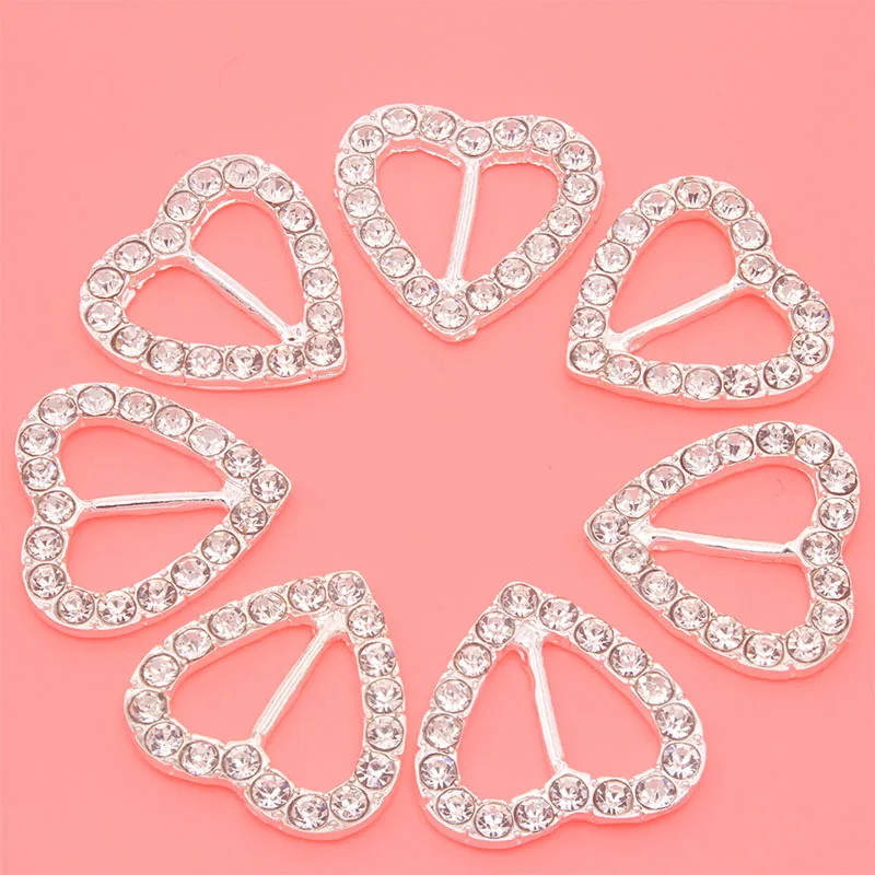

10 шт./лот 20 мм модные стразы в форме сердца кристальная металлическая пряжка для ленты слайдер бант украшение «сделай сам» Сумка для волос