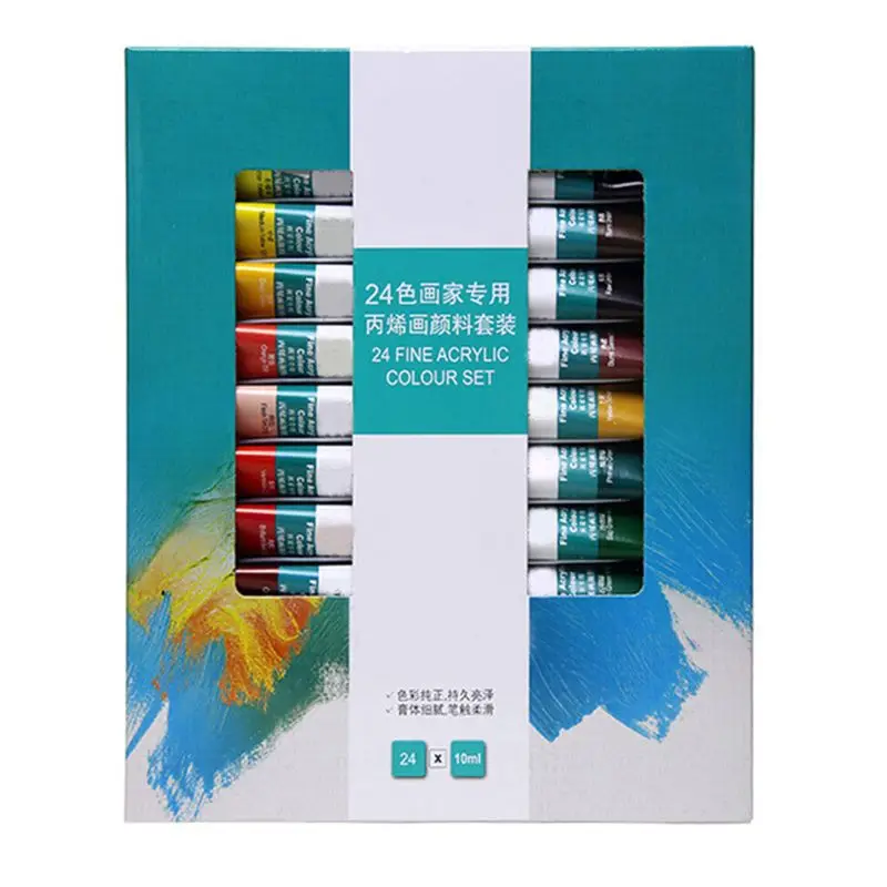 

W3JD 12/18/24 Colors 10ML Tube Acrylic Paint set Art Painting Drawing Tools For Kids DIY Water-resistant