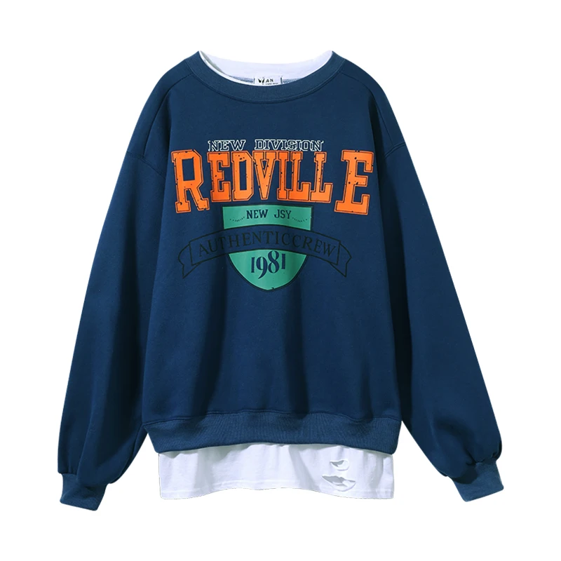 

Fake Two Piece Hoodies Women Autumn Winter Harajuku Oversized Velvet Pullover Thick Sweatshirt Female Hoodie Sudaderas Mujer