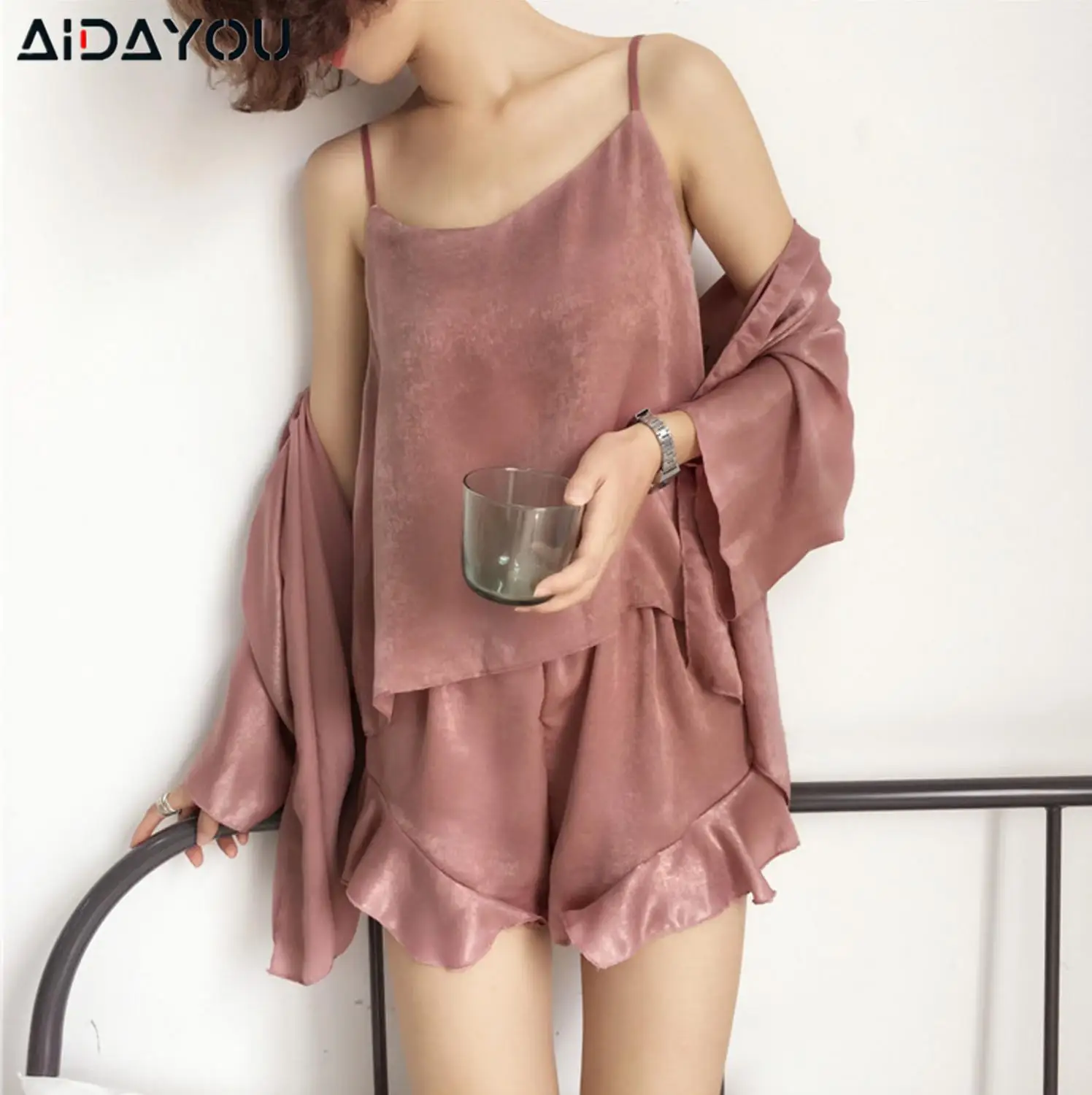 Женский пижамный комплект из 3 предметов милый спальный в Корейском стиле