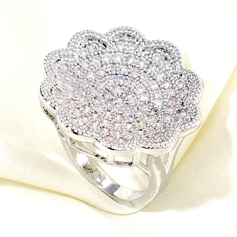 Женские вечерние кольца в вогнутой форме большие с цветами роскошное кольцо