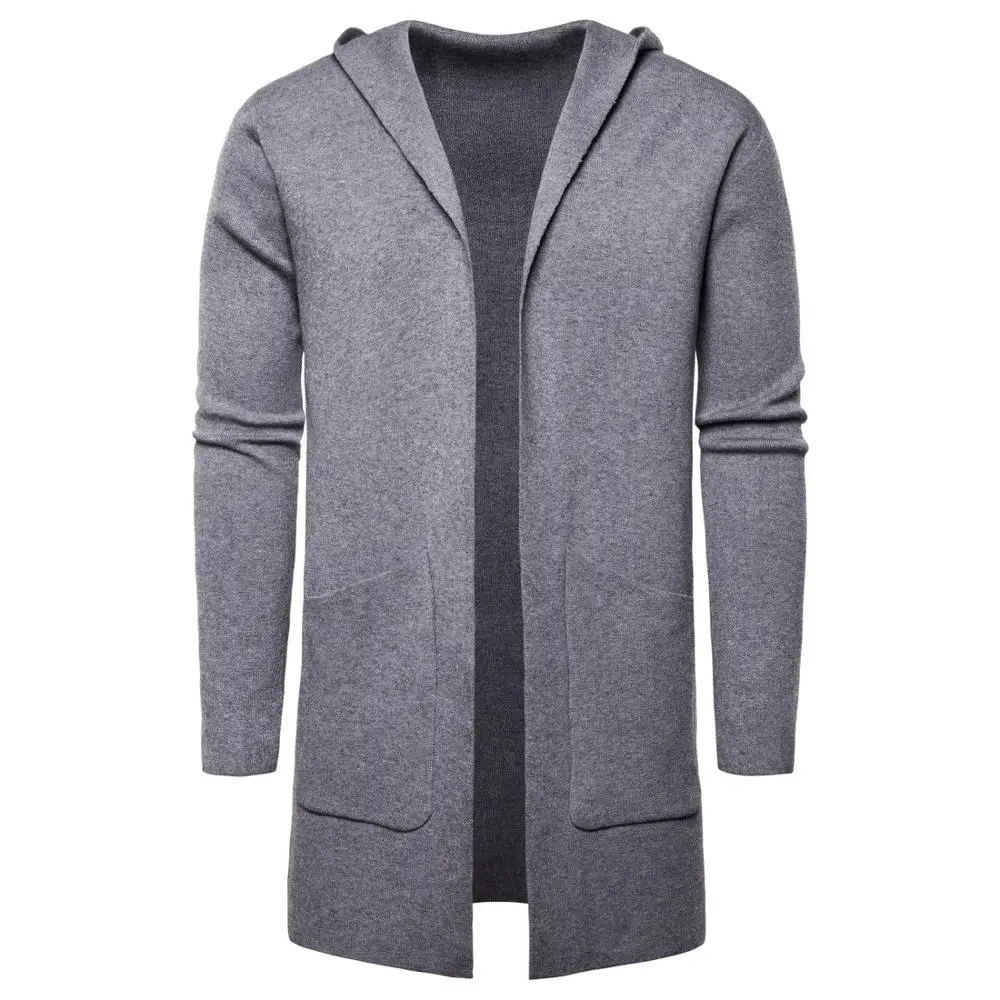 Свитер мужской с капюшоном однотонный пуловер Повседневная теплая одежда