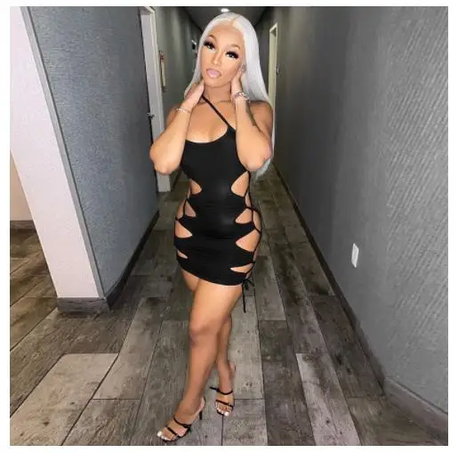 

Women’s Sexy Cami Straps Short Dress Fashion Solid Color Hollow Bandage Bodycon Dresses Backless Club Party Dress Mini Vestidos