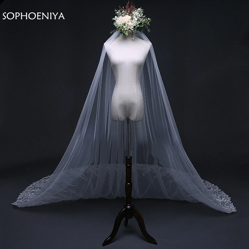 Новое поступление длинные аксессуары свадебная Кружевная аппликация вуаль