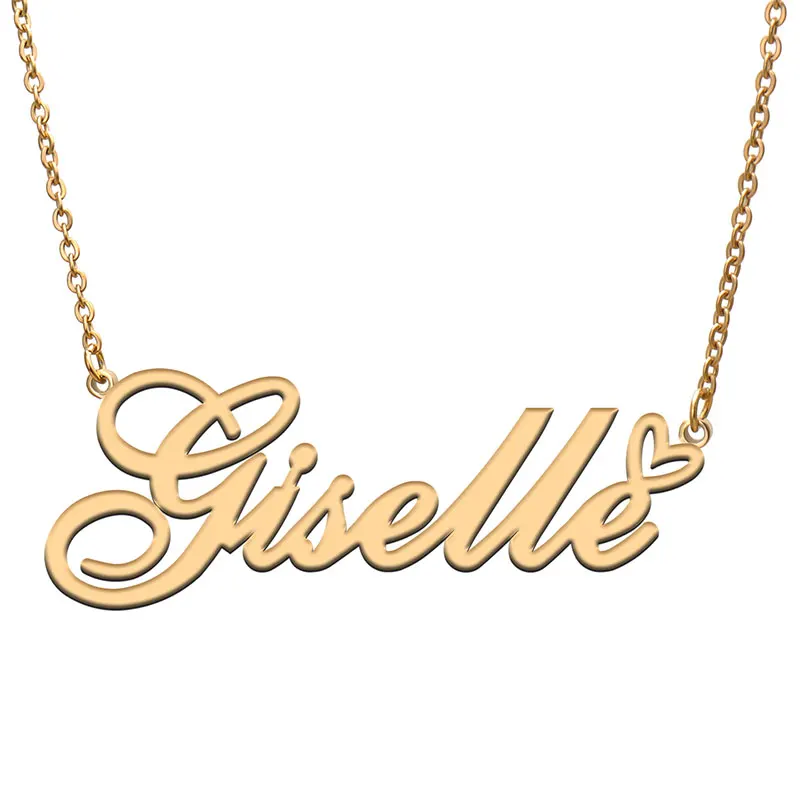 

Love Heart Giselle Name Necklace for Women Stainless Steel Gold & Silver Nameplate Pendant Femme Mother Child Girls Gift