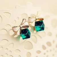 hot sale stud earring fashion faux crystal bowknot cube stud earring jewelry accessory party 2021 fashion jewelry earring
