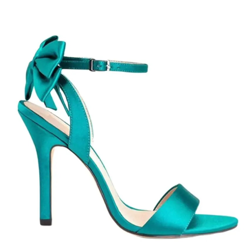

Hot Sale Solid Silk Butterfly-Knot Summer Sexy Thin High Heel And Open Toe Buckle Strap Fashion Sample Women Sandals Shoes