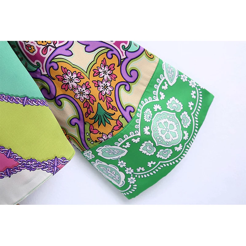 

YENKYE Vintage Patchwork Print Blouse Shirt Women Hem Bowknot Kimono Shirts Streetwear Ropa Mujer Summer Plus Size Tops