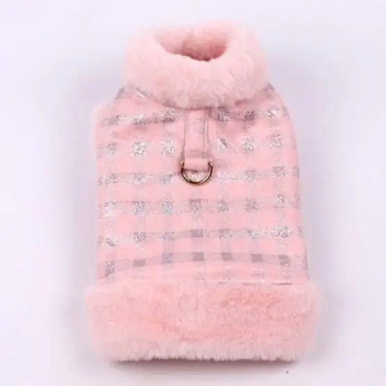 Three color warm winter Dog parka clothing Puppy Clothes Vestidos vest cat Pets dogs coats Jacket Jackets Chihuahua plaid parka - Цвет: Розовый