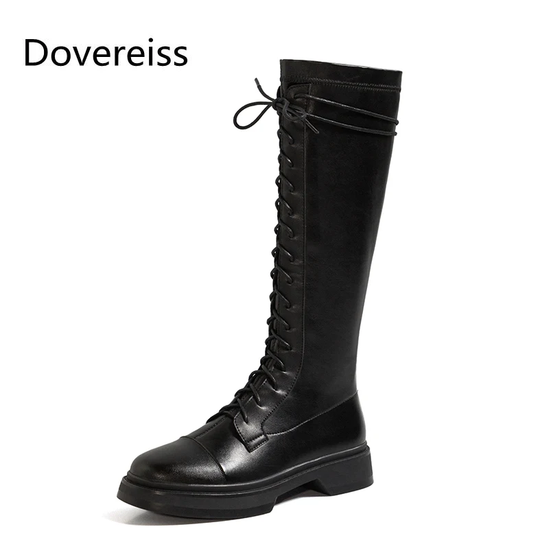 

Dovereiss Fashion Women's Shoes Winter Cross tied Elegant sexy new Pure color Mature Round toe Knee high boots 42