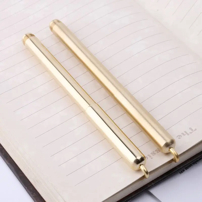 

Retro Gold Brass Black Ink Ballpoint Pen Handmade With Clip Office School Supplies Stationery