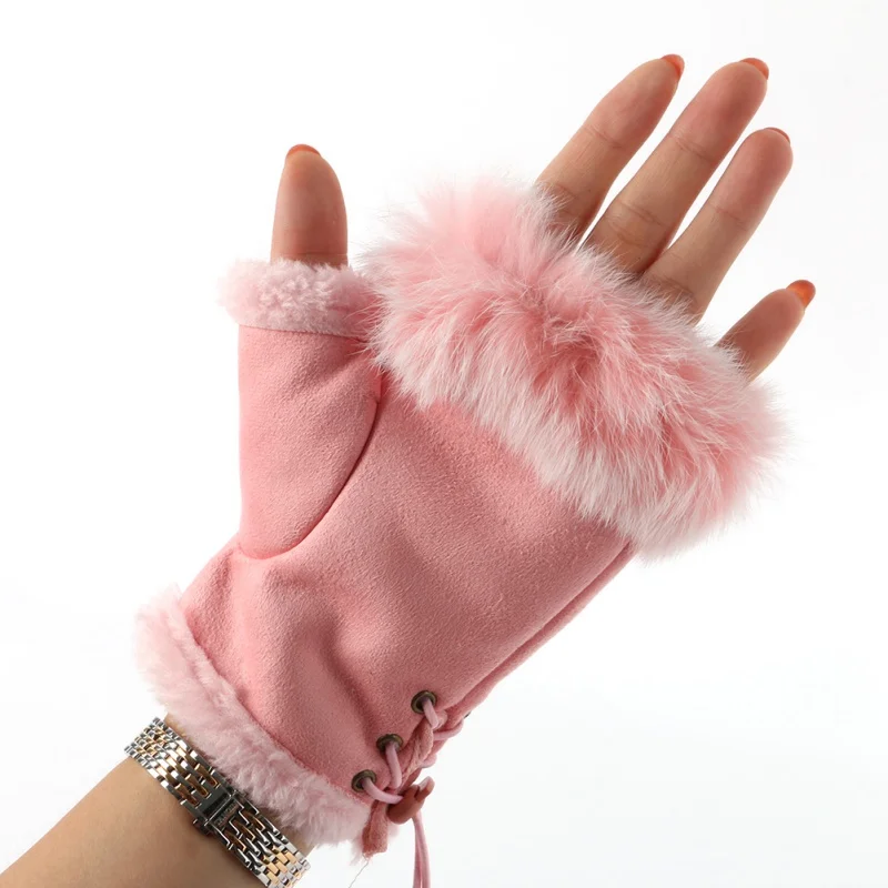 

Winter Hot Sale Gloves Women Fluffy Warm Mitten Fingerless Gloves Hand Warmer Fashion Wild Solid Color Gloves