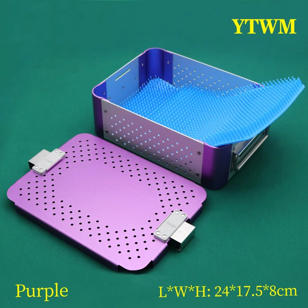 Sterilization box for surgical instruments 8 cm violet stainless steel aluminum alloy silicone with silicone pad