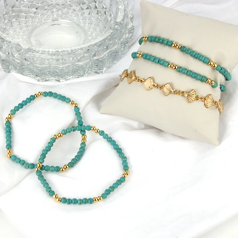 

Trendy Jewelry Female Anklet Gold Color Barefoot Leg Chain Green Blue Scallop Bead Foot Jewelry Women Summer New Anklet Bracelet