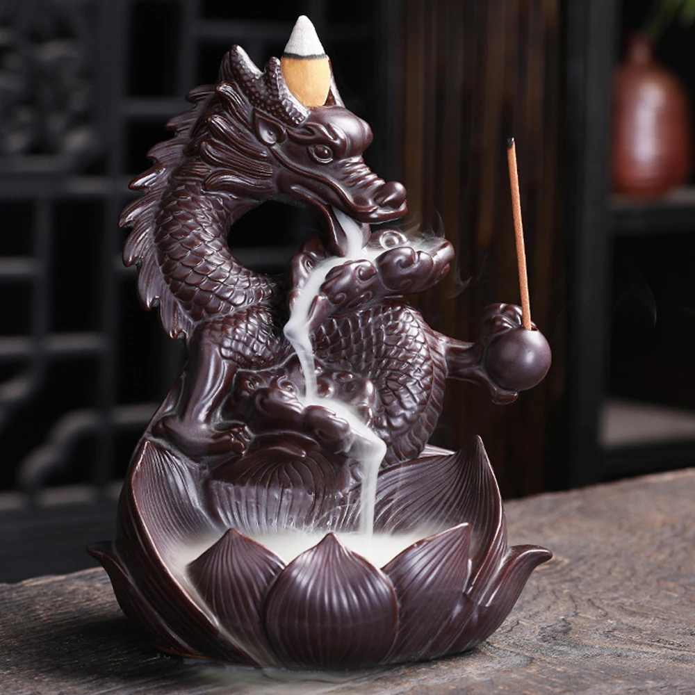 

Home Decor Change Incense Burner Handmade Ceramic Dragon Backflow Incense Burner Creative Smoke Waterfall Incense Holder