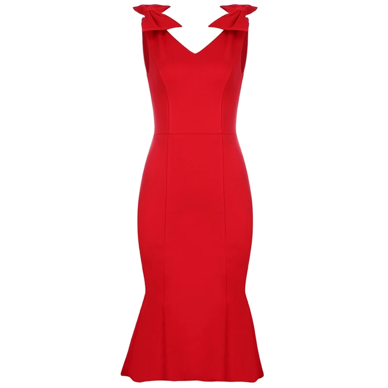 

New Red Summer Dress Off The Shoulder Fashion 2021 V Neck Mid-Calf Vestidos Backless Short Sleeve Wholesale