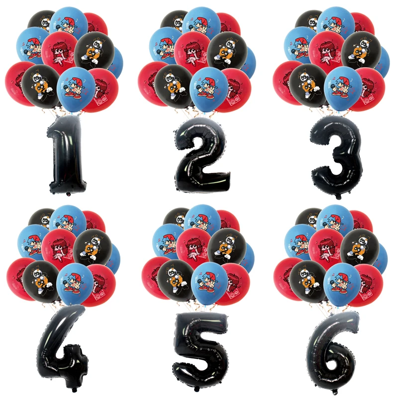 

Friday Night Funkin Black 32Inches Number Balloons Birthday Party Decorations 12 Inch Round Latex Balloon Baby Shower Supplies