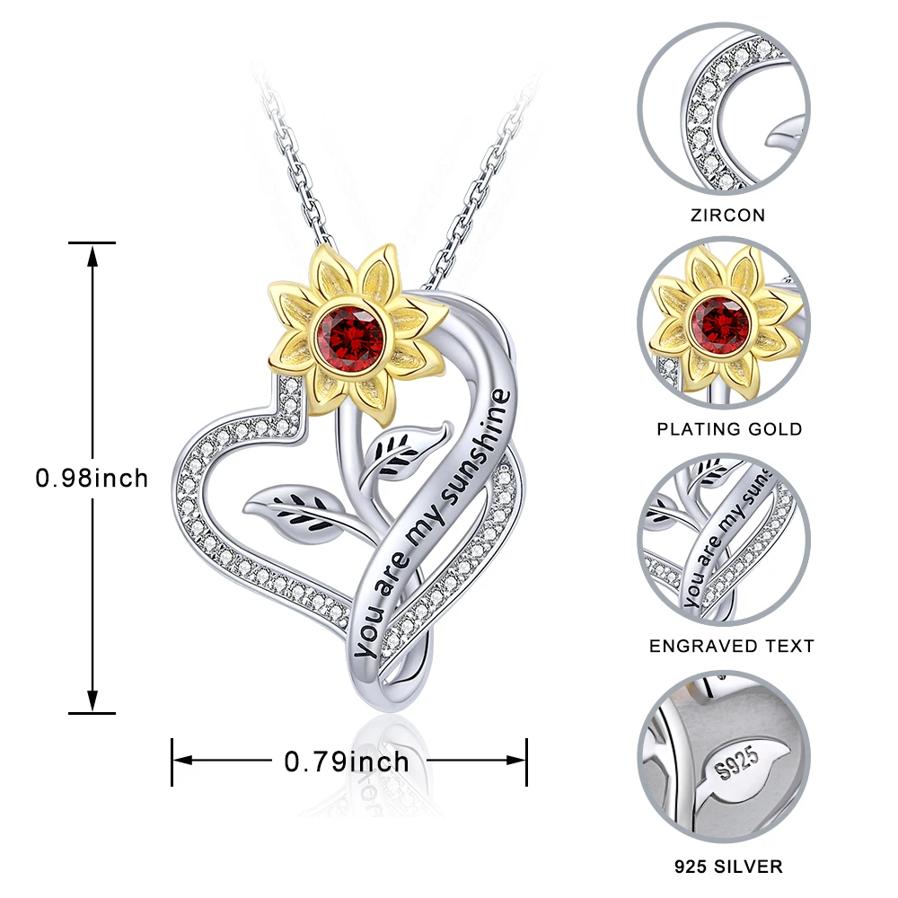 

925 Sterling Silver Sunshine Heart Sunflower Pendant You are My Sunshine Love Necklace Fine Jewelry for women Christmas Gifts