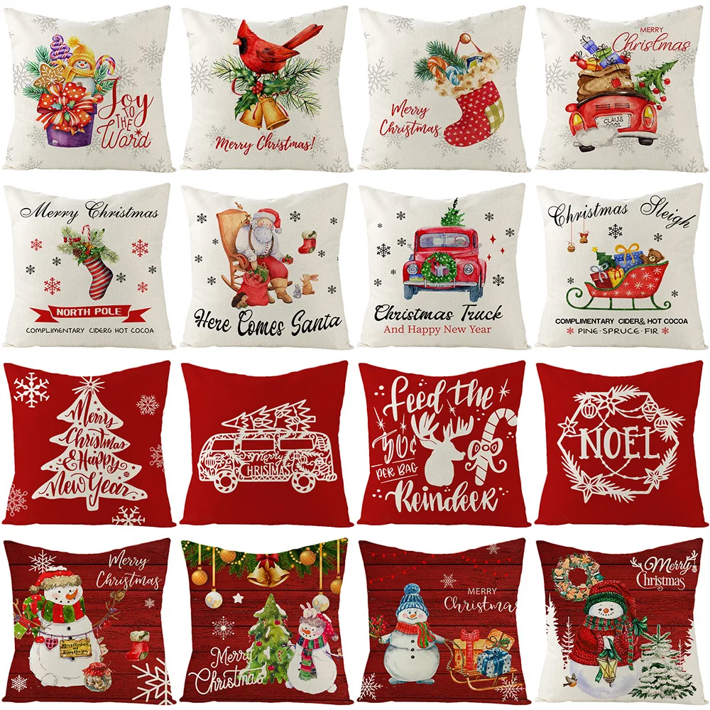 

2021 Fashion Red Christmas Snowman Printed Holiday Cushion Covers Cartoon Plush Sleep Soft Pillowcase Decorations for Home Sofa