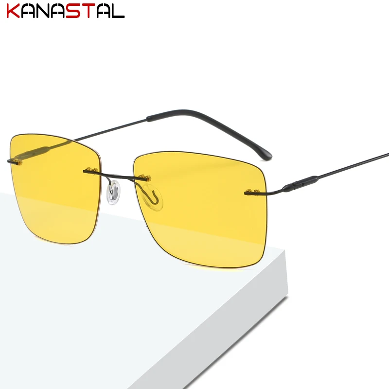 

Men's Polarized Sunglasses Metal Frameless Photochromic Night Vision Visor Square Eyewear Driving Fishing Sunshade Glasses Women