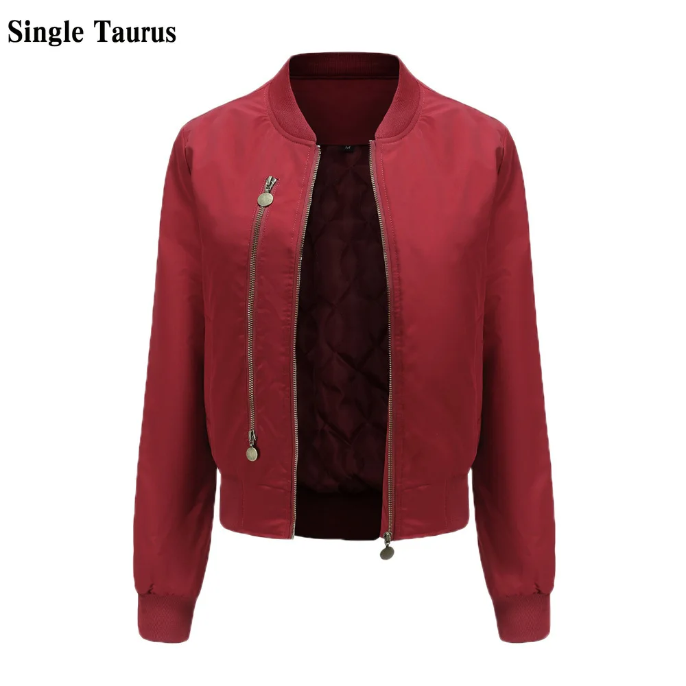 

Женская зимняя куртка с длинным рукавом, уличная одежда, женские куртки на молнии, укороченная куртка-бомбер, женская красная куртка на молн...