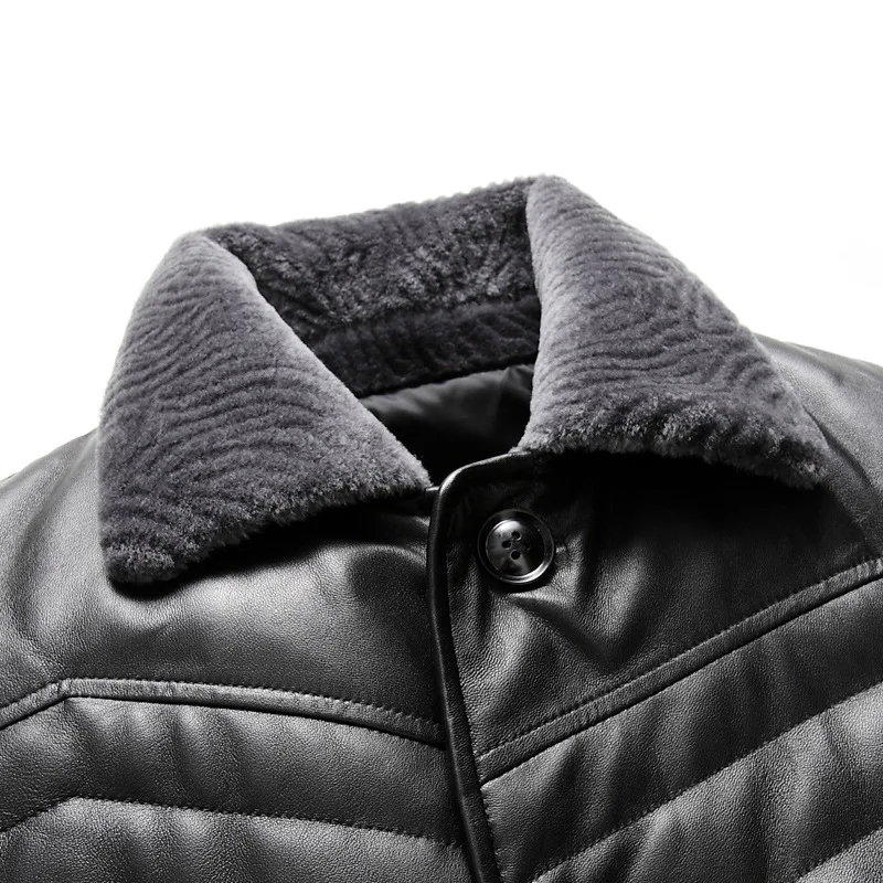 

JCHB 2021 Genuine Leather Jacket Men Autumn Winter Men's Sheepskin Coat Warm Down Jackets Wool Collar Casual Hommes Veste Pph18