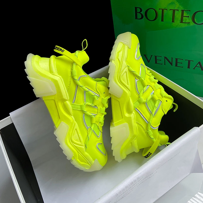 

2021 Fluorescent Chunky Sneakers Women New Designer Platform Shoes Breathable Mesh Sports Basket Femme Casual Vulcanized Shoes