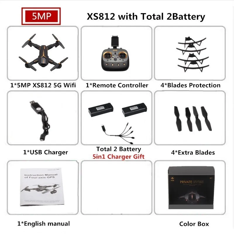 2 Color Box 5MP VISUO XS812 Радиоуправляемый Дрон 4K gps Дроны с 5G WiFI FPV камера Вертолет следим за мной складной Квадрокоптер VS F11 SG906 - Цвет: 2 Color Box 5MP