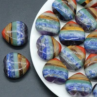 natural seven chakras stone bead heart shape agates loose beads for women making diy jewerly collection gifts size 30mm