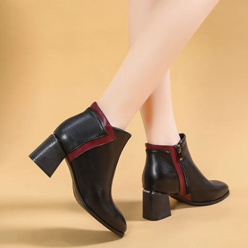 Женские ботильоны зимняя обувь классические ботинки на высоком каблуке с
