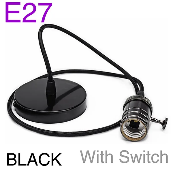 Black with Switch Винтажный подвесной светильник Эдисона с пеньковой веревкой, держатель E27 1 м 1,5 м 2 м 3M, креативный подвесной светильник, промышленный светильник, базовый Декор - Цвет: Black with Switch