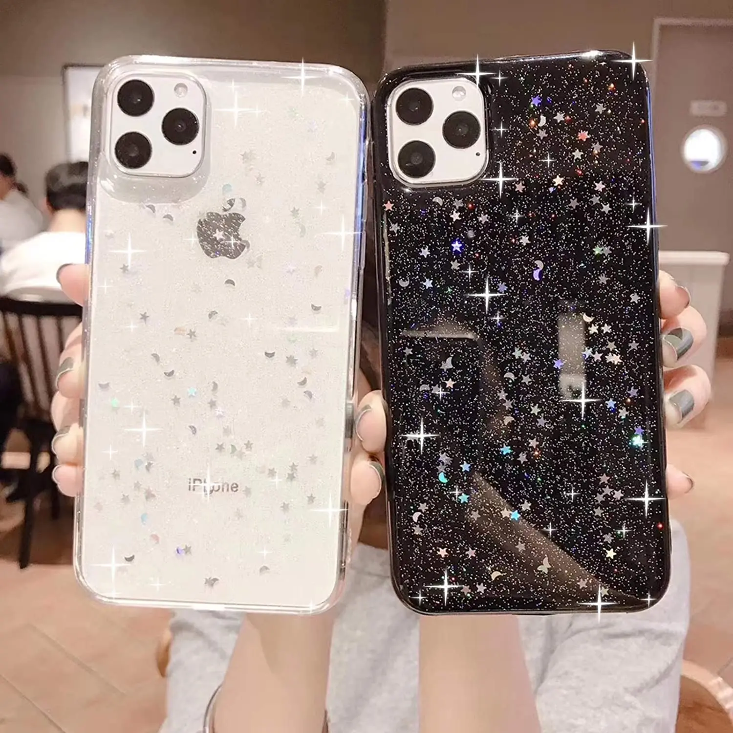 Блестящий тонкий мягкий чехол с блестками для iPhone 7 8 6 6s Plus и звездами Луной 13 12 11 Pro