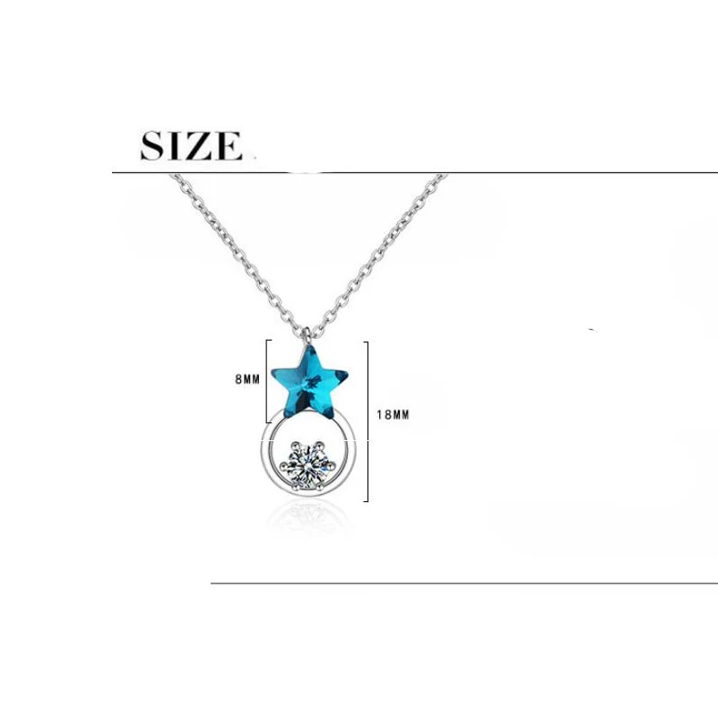 

New Silver Color Blue Crystal Starry Pentagram Snow Lucky Pendant Necklace Clavicle Chain Delicate Fashion Jewelry Best Gifts